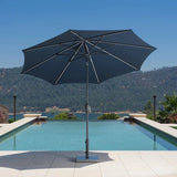 SunVilla 10' Round Solar LED Market Umbrella, Blue Canopy with Lights