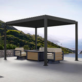 Mirador Adjustable Louvered Aluminum Pergola with Integrated Gutter System