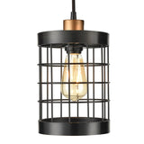 Bridgeport Designs Franklin 3-Light Industrial Floor Lamp – Black Iron Finish with Brass Cage Shades and Vintage LED Edison Bulbs