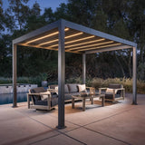 SunVilla Stratus 10' x 13' Motorized Aluminum Pergola with LED Lighting and Adjustable Louvers
