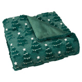 Holiday Embroidered Faux Fur Throw Blanket, 60" x 70" Snowflake Candy Cane Tree