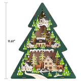 11.6" H Wooden Christmas Light-Up Icons Snowflake & Tree 3D LED Statue, Set of 2