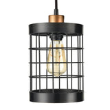 Bridgeport Designs Franklin 3-Light Industrial Floor Lamp – Black Iron Finish with Brass Cage Shades and Vintage LED Edison Bulbs
