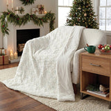 Holiday Embroidered Faux Fur Throw Blanket, 60" x 70" Snowflake Candy Cane Tree