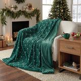 Holiday Embroidered Faux Fur Throw Blanket, 60" x 70" Snowflake Candy Cane Tree