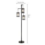 Bridgeport Designs Franklin 3-Light Industrial Floor Lamp – Black Iron Finish with Brass Cage Shades and Vintage LED Edison Bulbs