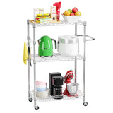 3-Tier Rolling Wire Storage Rack – Adjustable Metal Shelving Cart with Wheels, 29.9" × 13" × 36.6"