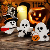 Set of 3 Halloween Wooden Ghost Tabletop Decor, Rustic Farmhouse Tiered Tray
