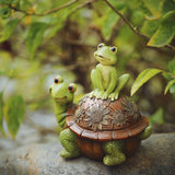 Resin Frog Garden Statue, Waterproof Couple Frogs on Turtle Outdoor Garden Figurine