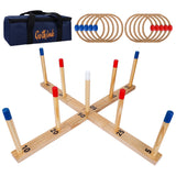30" Extra-Large Wooden Ring Toss Game with 9 Scoring Posts, 10 Rings and Carrying Bag