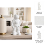 White Ceramic Astronaut Statue, 12" Glossy Stoneware Figurine, Space-Themed Tabletop Décor