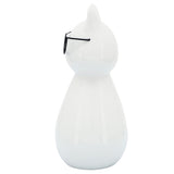 Sagebrook Home Cat with Glasses Sculpture, 7" Glossy White Ceramic Tabletop Figurine