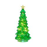 Mr. Christmas 12" Green Twinkling Glass Christmas Tree with Gold Star, Warm White LEDs & Timer