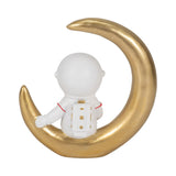 Astronaut on Crescent Moon Figurine, Approximately 8", White & Gold Resin Tabletop Décor