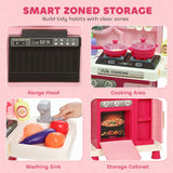 Qaba Pink Kids Play Kitchen with Lights, Sounds, Circulating Water Sink & 33-Piece Accessory Set