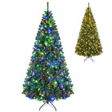 Costway Pre-Lit Hinged Artificial Christmas Tree, 4–9 ft, Warm White & Multicolor LEDs, 11 Lighting Modes