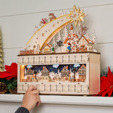 Best Choice Products Wooden Shooting Star Advent Calendar with LED-Lighted Christmas Village & Numbered Drawers