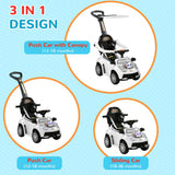 Qaba 3-in-1 Toddler Push Car with Canopy, Removable Handle, Lights & Music