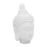10" White Buddha Head Ceramic Sculpture, Glossy Stoneware Tabletop Figurine