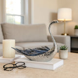 Decorative Swan Sculpture with Blue Kyanite Stone, Silver Metal Tabletop Figurine