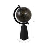 Exeter Decorative Globe with Mango Wood Base, 11", Black & Brown Tabletop Accent