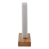 8" Marble Horseshoe Sculpture on Wood Base, White & Brown, Tabletop Décor