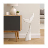 32" Tall Large Wooden Whale Tail Sculpture, Distressed White Coastal Décor