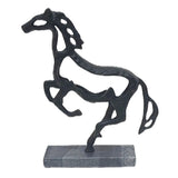 14" Metal Black Galloping Horse Sculpture on Marble Base, Tabletop Décor