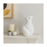 White Ribbed Torso Sculpture, 11" Polyresin Female Form Statue, Modern Tabletop Décor