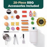 Best Choice Products Kids Wooden BBQ Grill Playset with 28 Accessories, Storage & Wheels