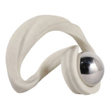 White & Silver Resin Knot Sculpture with Stainless Steel Sphere, 10" Tall Tabletop Décor