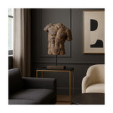 26" Gray Cracked Torso Sculpture, Resin Statue, Modern Indoor Décor