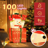 Costway Lighted Snowman in Gift Box, 44.4" Christmas Decoration, 100 Warm LEDs