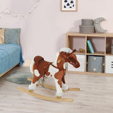 Qaba Plush Rocking Horse with Neighing & Galloping Sounds, Light Brown/White