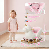 Qaba Unicorn Plush Rocking Horse with Sounds, Seat Belt & Rocking Limiter
