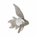 Silver Metal Fish Sculpture with Pearl-Like Accent, 9" Coastal Tabletop Décor