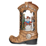 Roman Lighted Swirl Cowboy Boot with Snowman Christmas Figurine, 10.25", USB Cord Included