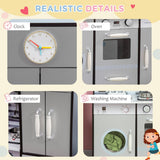Qaba Wooden Play Kitchen with Lights, Sounds, Pretend Appliances & Cooking Accessories