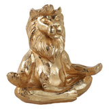Gold Meditating Lion Figurine, 7" Polyresin Yoga Pose Statue, Indoor Zen Décor