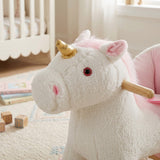 Qaba Unicorn Plush Rocking Horse with Sounds, Seat Belt & Rocking Limiter
