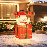 Costway Lighted Snowman in Gift Box, 44.4" Christmas Decoration, 100 Warm LEDs