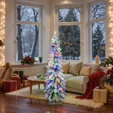 Costway 4 FT/5FT/6FT Pre-Lit Slim Christmas Tree Flocked Xmas Decoration 11 Modes 100 LED Lights