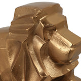 Gold Metal Lion Sculpture with Black Marble Base, 12" Long, Geometric Tabletop Décor