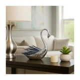 Decorative Swan Sculpture with Blue Kyanite Stone, Silver Metal Tabletop Figurine