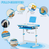 Qaba Kids Adjustable Study Desk & Chair Set with USB LED Lamp, Tilting Desktop & Storage Drawer