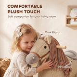 Qaba Plush Rocking Horse with Hoofbeat & Neighing Sounds, Brown, Ages 2–5