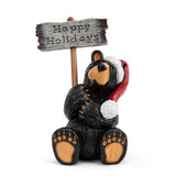 DEMDACO Bearfoots Black Bear Figurine with “Happy Holiday” Sign, Hand-Cast Resin