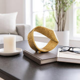 Gold Twisted Ring Sculpture, 6.75" Hammered Metal Tabletop Accent