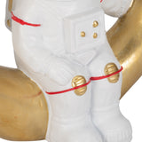 Astronaut on Crescent Moon Figurine, Approximately 8", White & Gold Resin Tabletop Décor