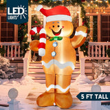 Joyfy 5 ft Gingerbread Man Christmas Inflatable with Candy Canes, Warm White LEDs